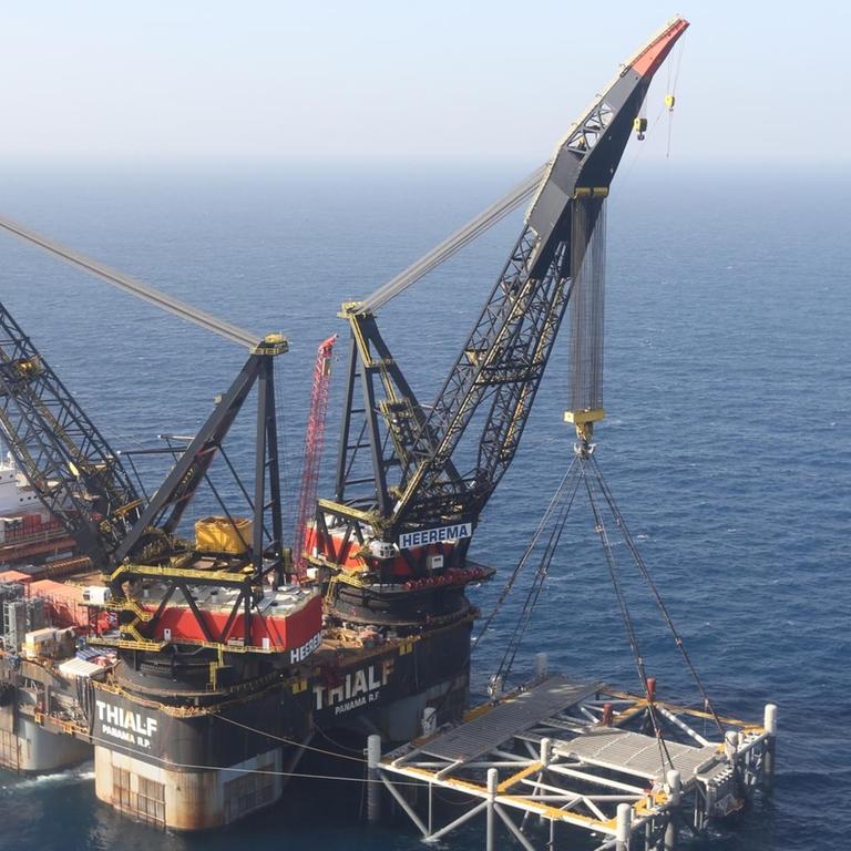 Israel, Mittelmeer: Eine Ölplattform im Leviathan-Erdgasfeld im Mittelmeer vor der israelischen Küste. 