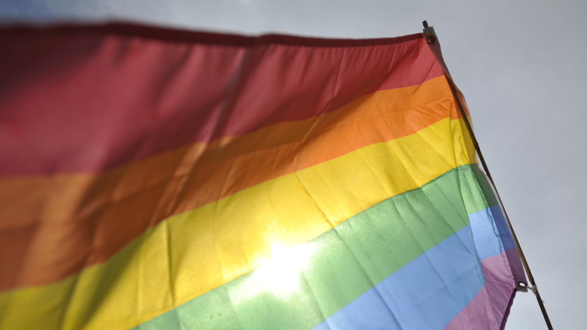 Die Regenbogenfahne, das Symbol der schwullesbischen Bewegung Die Regenbogenfahne, das Symbol der schwullesbischen Bewegung