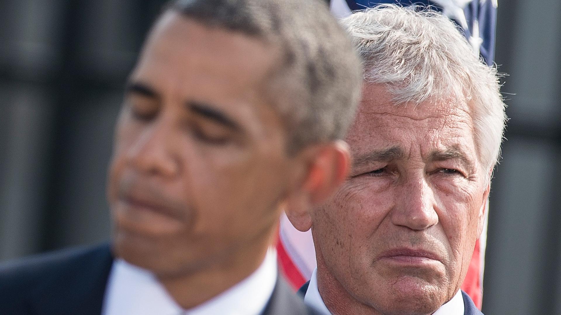 US-Verteidigungsminister Hagel, im Vordergrund US-Präsident Obama US-Verteidigungsminister Hagel, im Vordergrund US-Präsident Obama