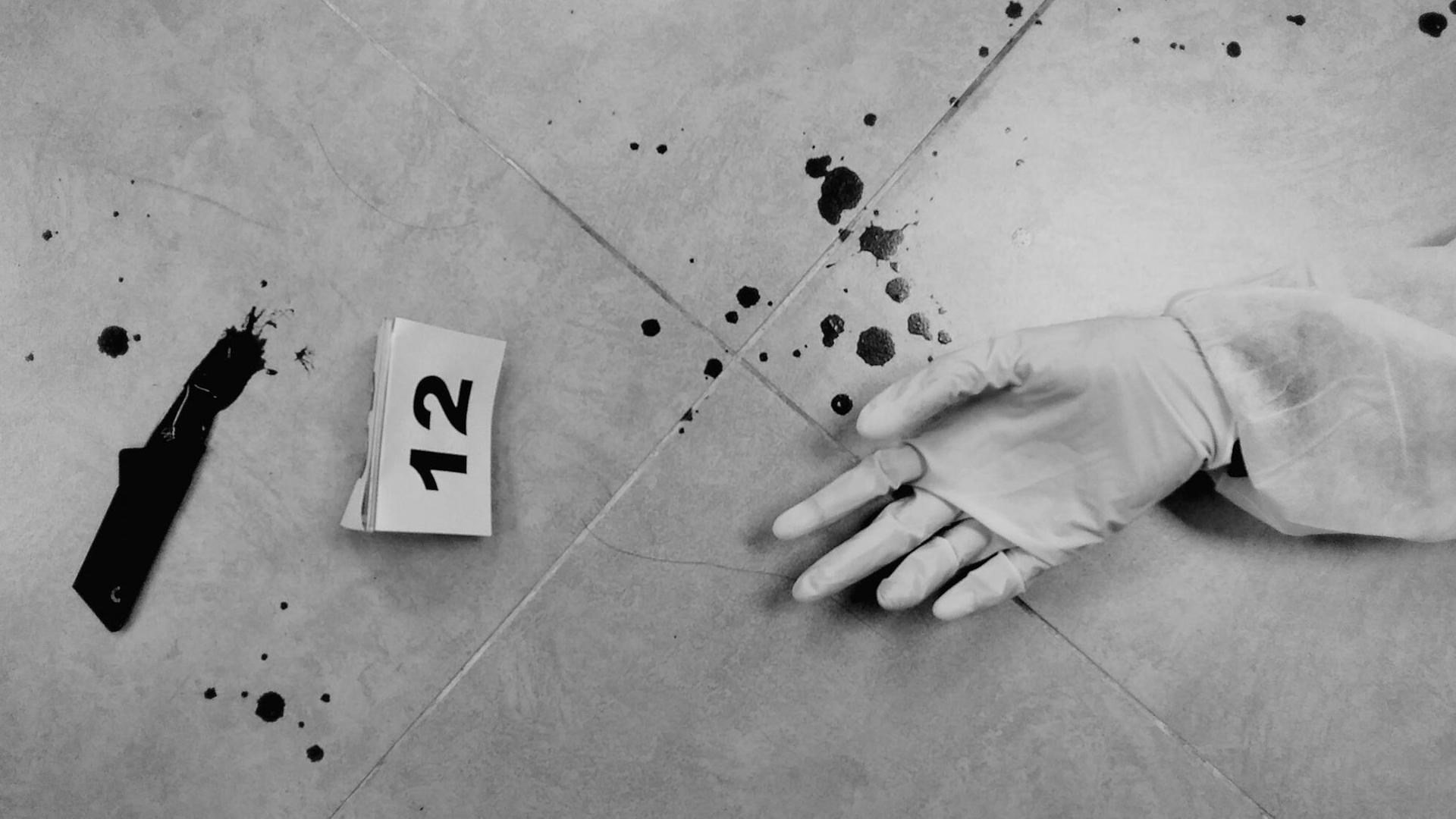 Am Tatort wird alles gesichert von Blutspuren, über Gegenstände und die Lage der Leiche. Am Tatort wird alles gesichert von Blutspuren, über Gegenstände und die Lage der Leiche.
