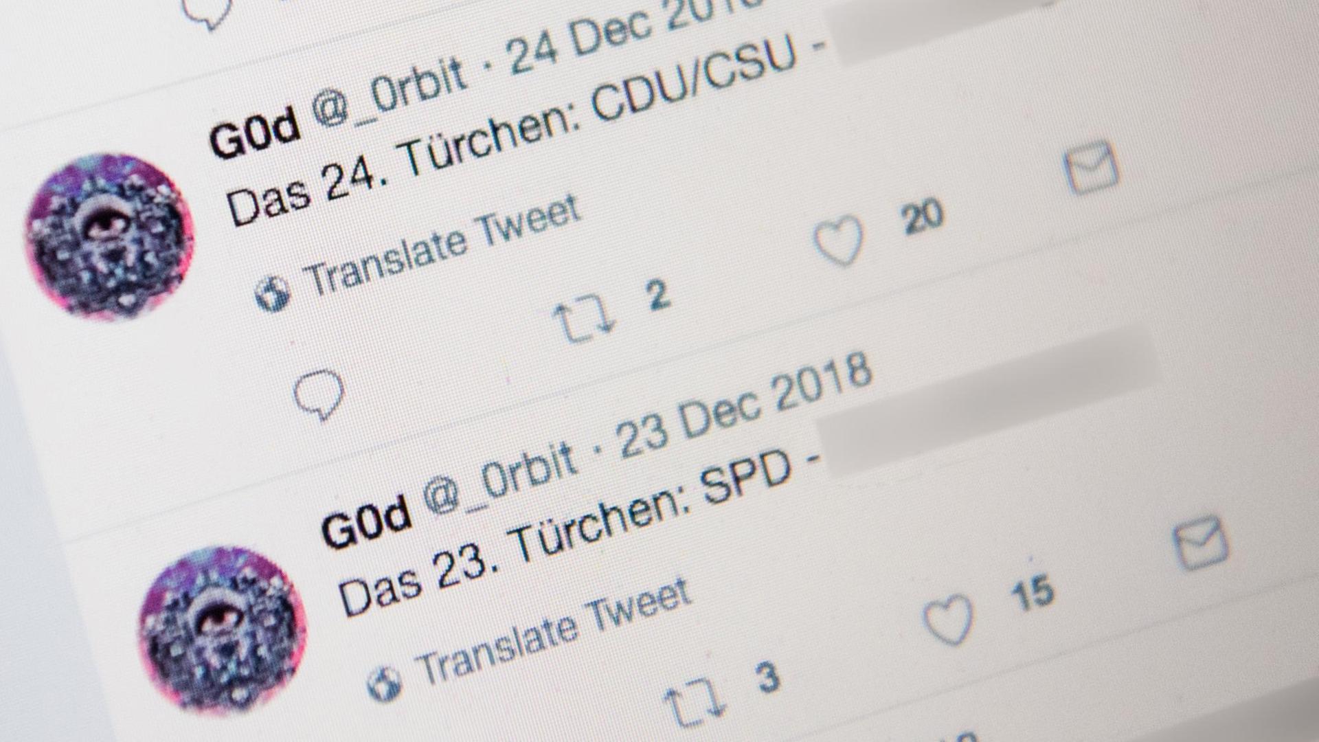 Auf einem Computerbildschirm ist ein Profil beim sozialen Netzwerk Twitter zu sehen, bei dem auf gestohlene Daten von Politikern verlinkt wird. Auf einem Computerbildschirm ist ein Profil beim sozialen Netzwerk Twitter zu sehen, bei dem auf gestohlene Daten von Politikern verlinkt wird.