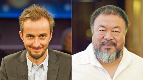 Moderator Jan Böhmermann und der chinesische Künstler Ai Weiwei