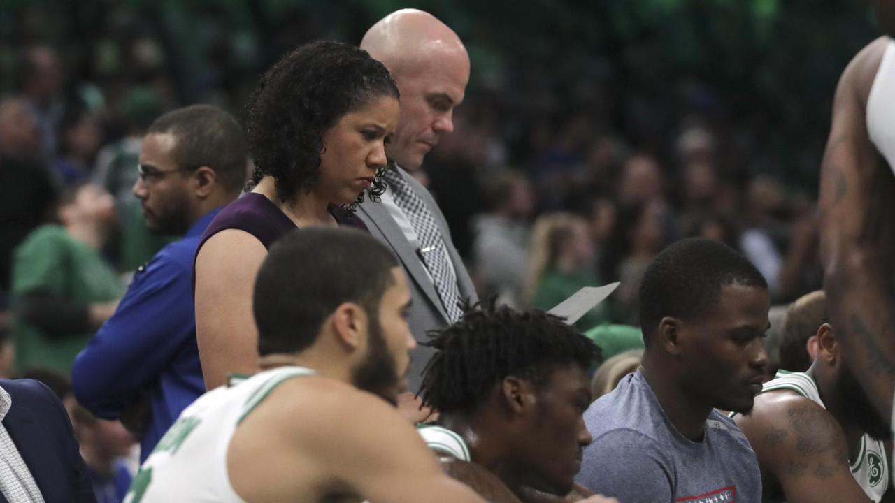 Kara Lawson während eines NBA Basketball Spiel in Boston. Kara Lawson während eines NBA Basketball Spiel in Boston.