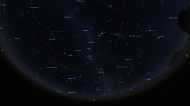 Anblick des Sternenhimmels Anfang September gegen 22 Uhr, Mitte des Monats um 21 Uhr und Ende September um 20 Uhr.