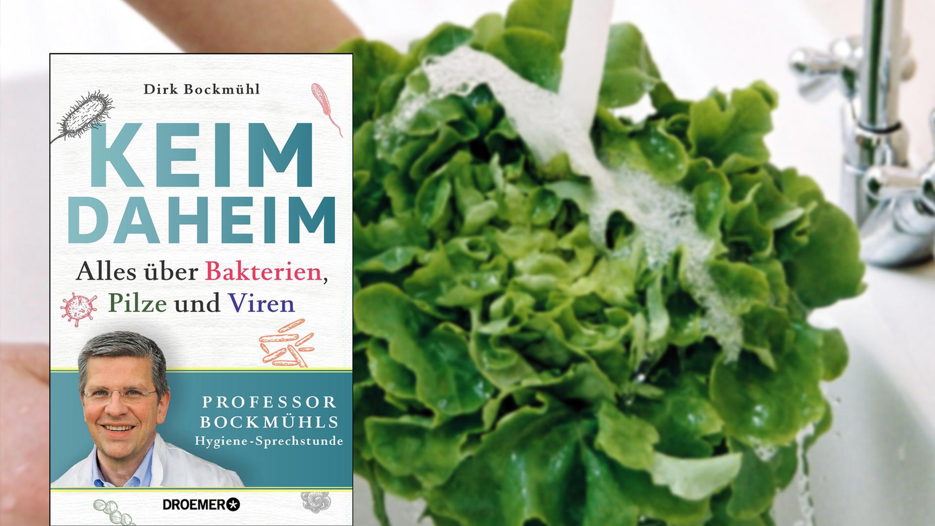 Cover von Dirk Bockmühl "Keim daheim", im Hintergrund wird ein Salat gewaschen