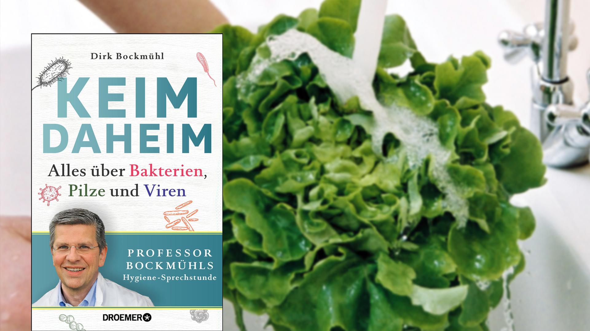 Cover von Dirk Bockmühl "Keim daheim", im Hintergrund wird ein Salat gewaschen Cover von Dirk Bockmühl "Keim daheim", im Hintergrund wird ein Salat gewaschen