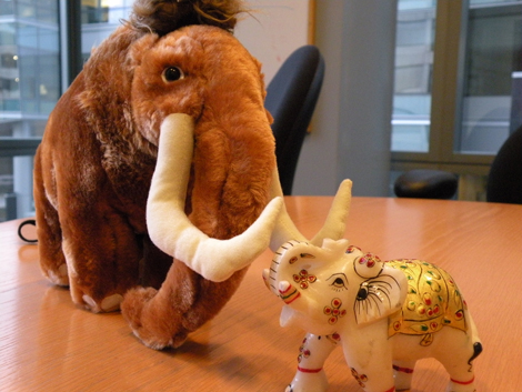 Das bisher einzige bekannte Treffen von Mammut und Elefant. Das bisher einzige bekannte Treffen von Mammut und Elefant.