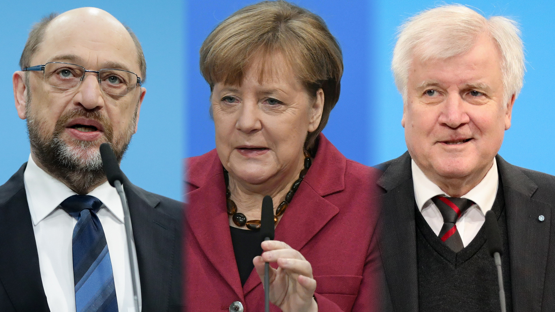Die Parteivorsitzenden der SPD, CDU und CSU: Schulz, Merkel und Seehofer. Die Parteivorsitzenden der SPD, CDU und CSU: Schulz, Merkel und Seehofer.