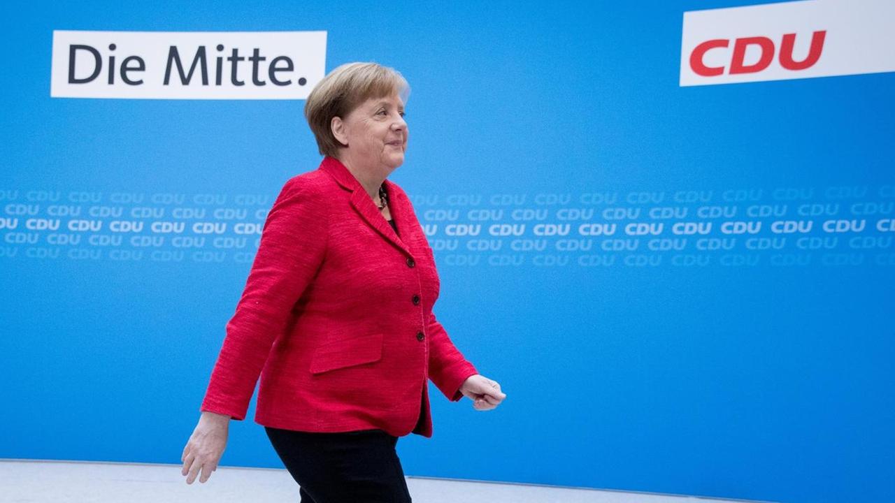 Das Bild zeigt Bundeskanzlerin Angela Merkel am 5.3.2018 im Konrad-Adenauer-Haus. Das Bild zeigt Bundeskanzlerin Angela Merkel am 5.3.2018 im Konrad-Adenauer-Haus.