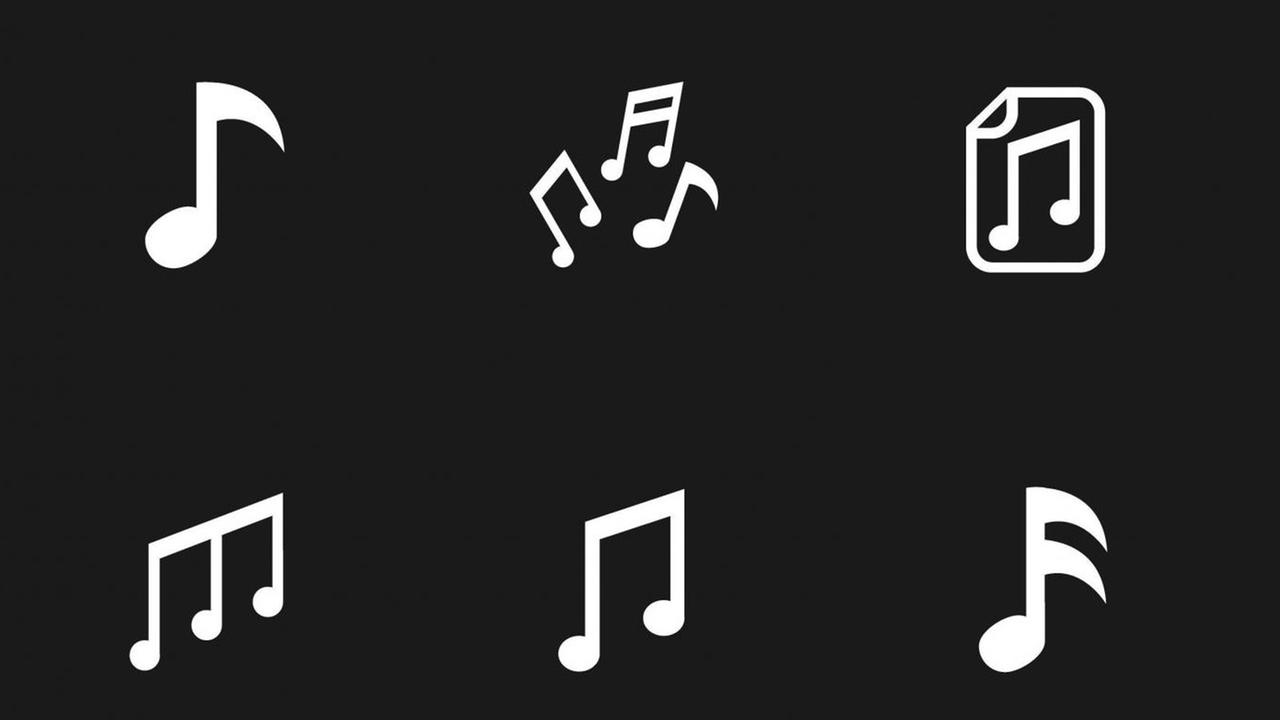 Auf schwarzem Untergrund sind weiße Musiknoten zu sehen. Auf schwarzem Untergrund sind weiße Musiknoten zu sehen.