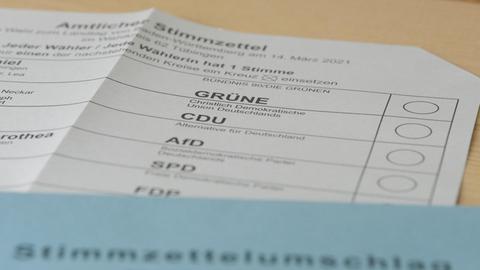 Stimmzettel fuer die Landtagswahl in Baden-Wuerttemberg am 14. Maerz. 09.03.2021 Foto: EIBNER/Thomas Dinges