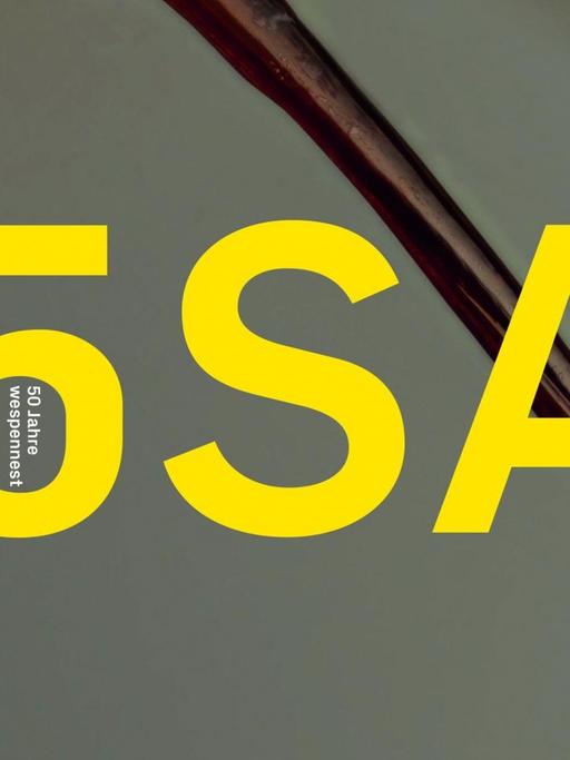 um 90 Grad gedrehtes Cover der 177. Ausgabe der Zeitschrift "wespennest", im Hintergrund ein Wespenstachel, an der Seite die Aufschrift "wespennest" und quer "E5SAY", in der 5 klein geschrieben: 50 Jahre Wespennest