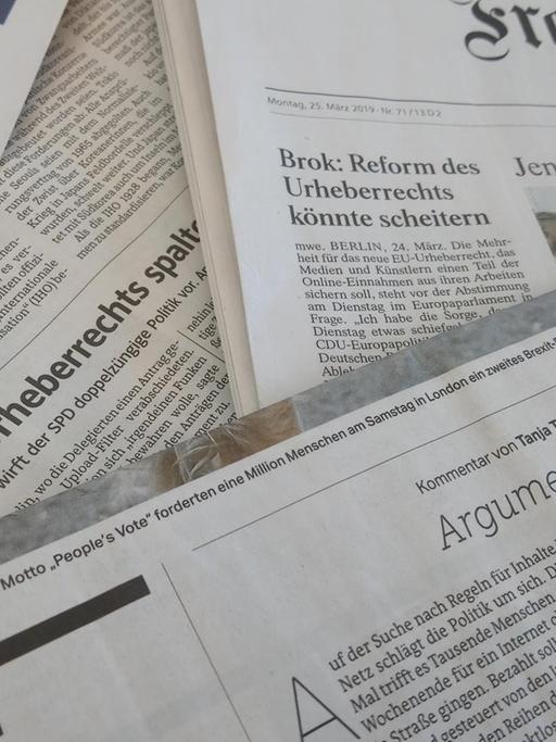 Zeitungen, die über die EU-Reform des Urheberrechts berichten