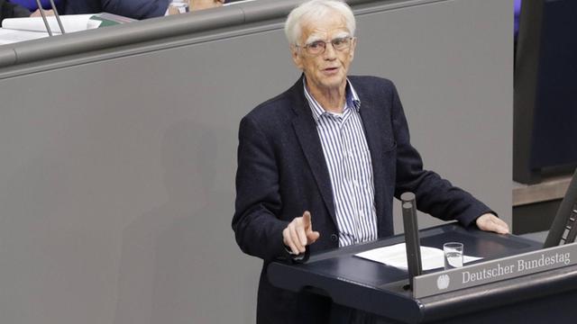 Hans-Christian Ströbele, Bündnis 90/Die Grünen, spricht im Deutschen Bundestag.
