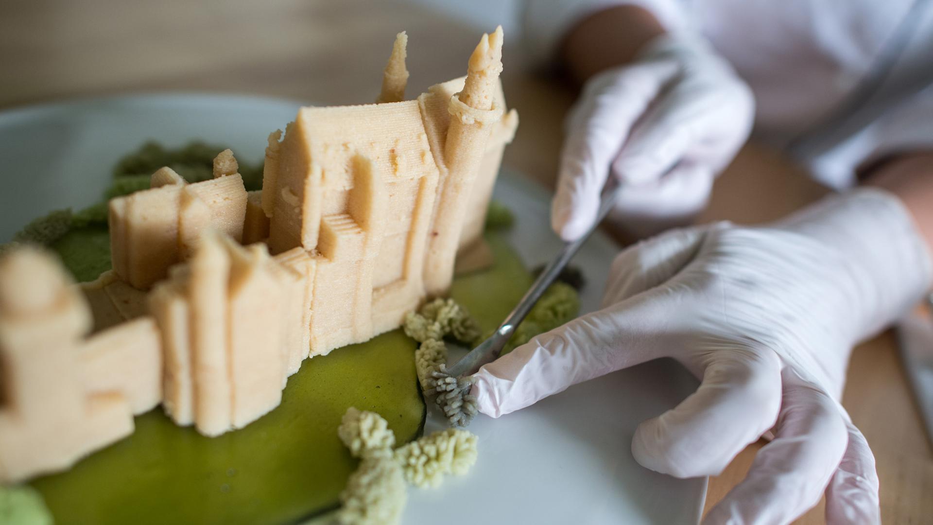 Schloss Neuschwanstein aus Marzipan: Das Team des Freisinger Start-ups Print2Taste hat die Süßspeise mit dem 3D-Drucker "Bocusini" in Form gebracht. Schloss Neuschwanstein aus Marzipan: Das Team des Freisinger Start-ups Print2Taste hat die Süßspeise mit dem 3D-Drucker "Bocusini" in Form gebracht.