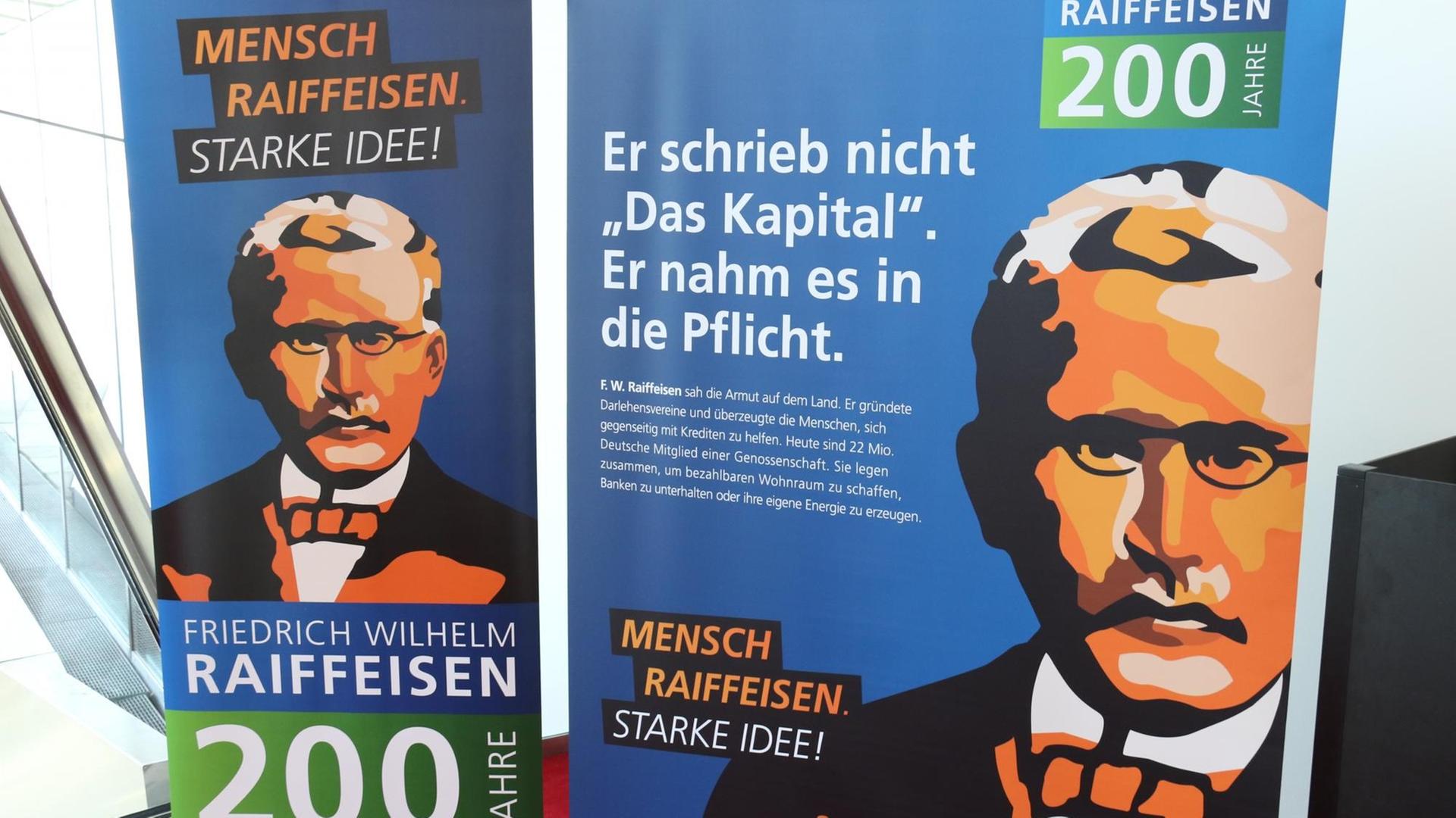 Plakat mit einem Bild von Friedrich Willhelm Raiffeisen zu seinem 200. Geburtstag Plakat mit einem Bild von Friedrich Willhelm Raiffeisen zu seinem 200. Geburtstag