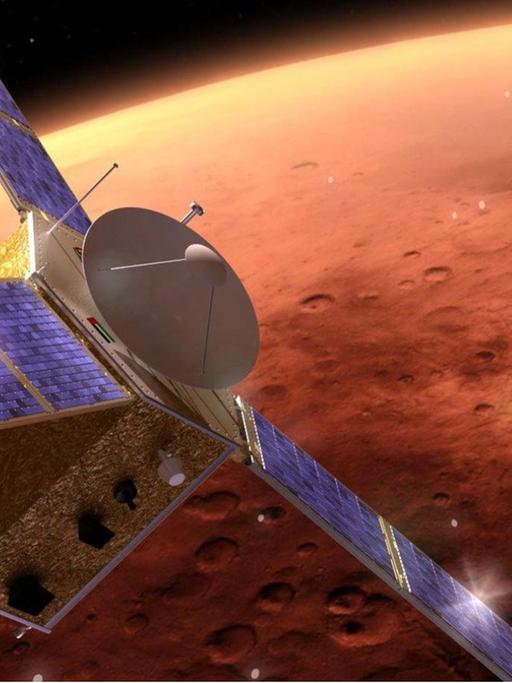 Die Raumsonde "al-Amal" der Vereinigten Arabischen Emirate soll den Mars ein Jahr lang umkreisen und Bilder von der Oberfläche zu unterschiedlichen Tageszeiten aufnehmen.