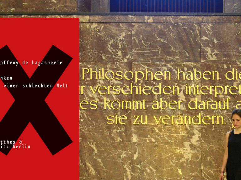 Treppenhaus der Humboldt-Universität in Berlin mit dem Satz von Karl Marx: "Die Philosophen haben die Welt nur verschieden interpretiert, es kommt aber darauf an, sie zu verändern."