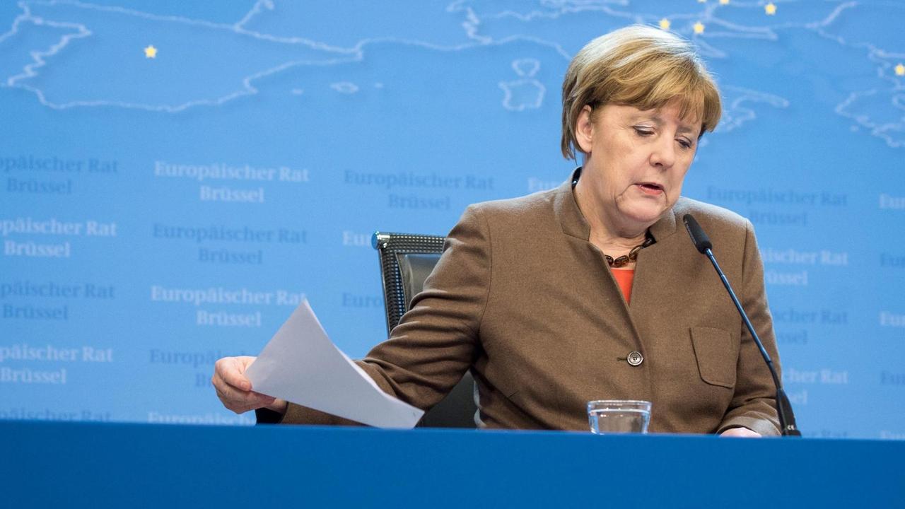 Bundeskanzlerin Angela Merkel bei einer Pressekonferenz nach dem EU-Gipfel in Brüssel.