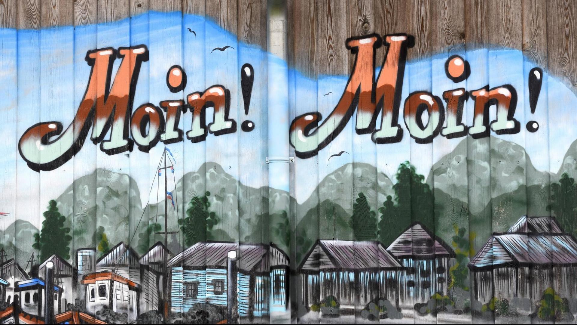 Moin Moin-Graffiti in Niendorf an der Ostsee, Schleswig-Holstein Moin Moin-Graffiti in Niendorf an der Ostsee, Schleswig-Holstein