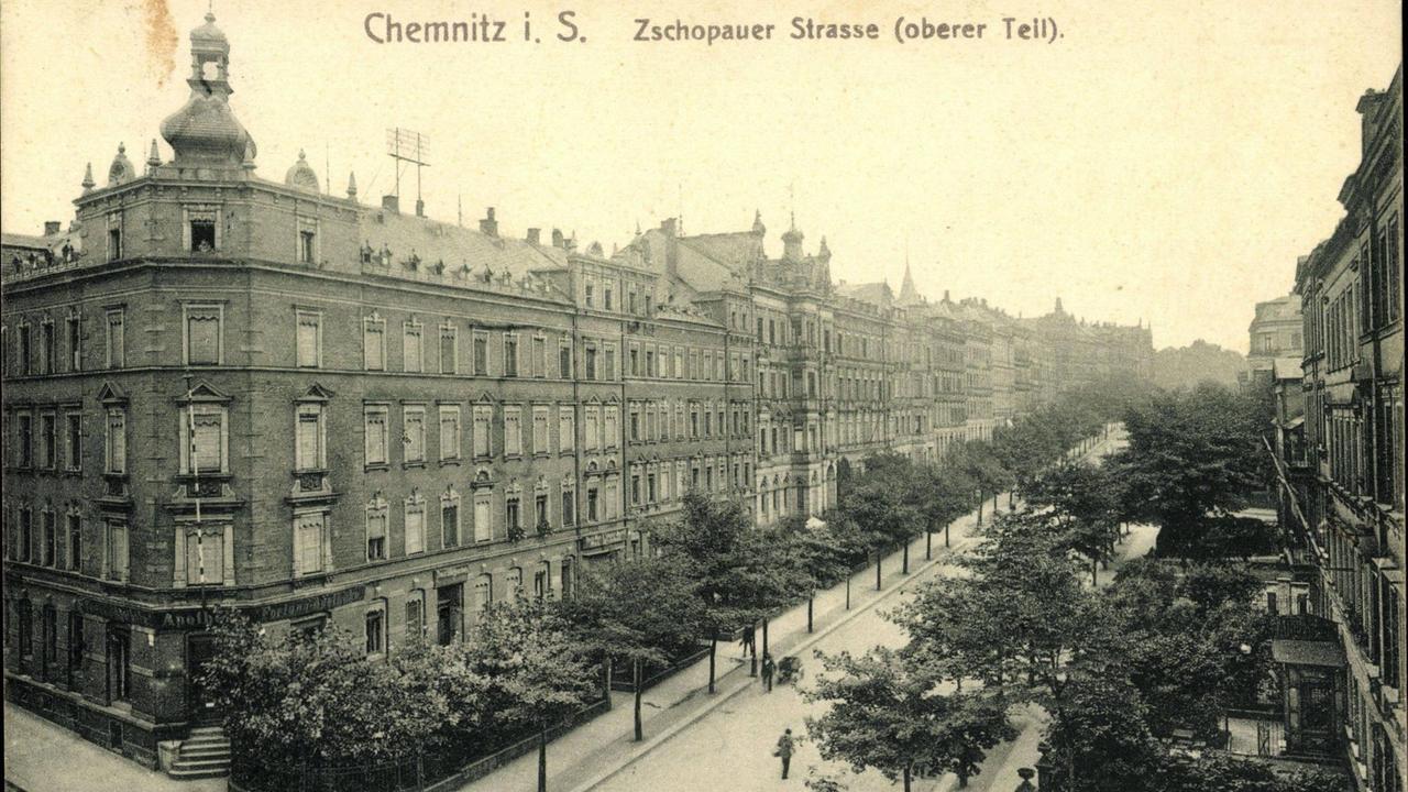 Blick auf die Zschopauer Straße in Chemnitz, 1910. Blick auf die Zschopauer Straße in Chemnitz, 1910.