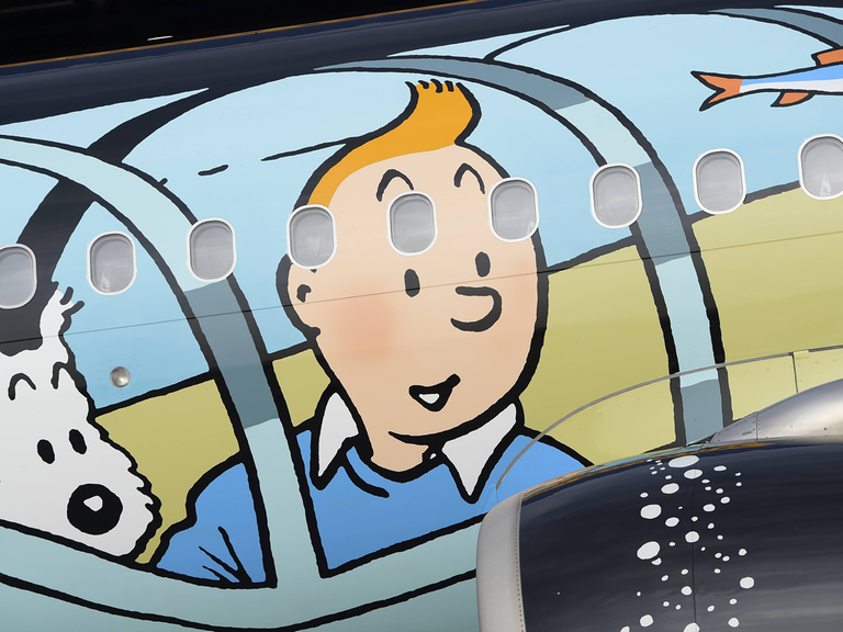 Tintin - bekannt auch als Tim und Struppi - als Illustration auf einem Flugzeug von Brussels Airlines