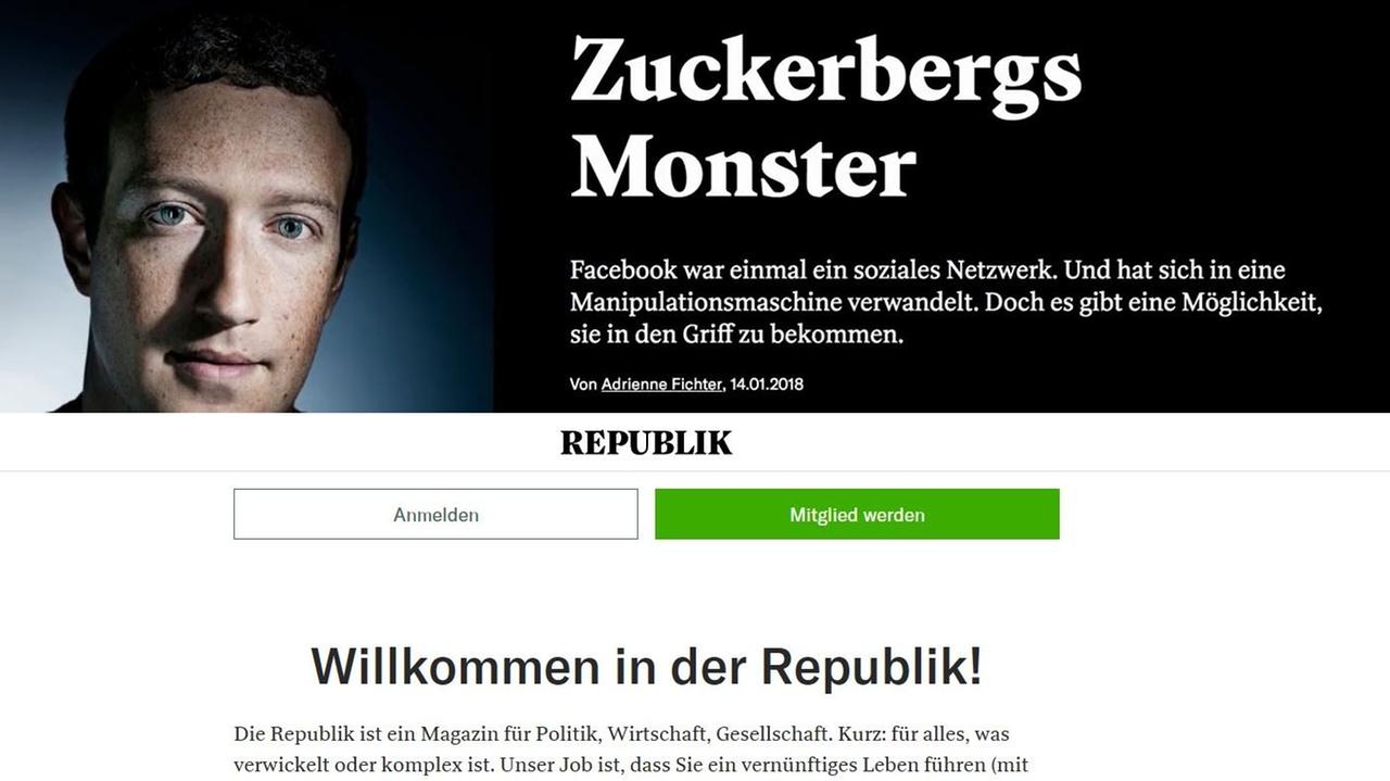 Ein Screenshot des Schweizer Online-Magazins "Die Republik". Ein Screenshot des Schweizer Online-Magazins "Die Republik".