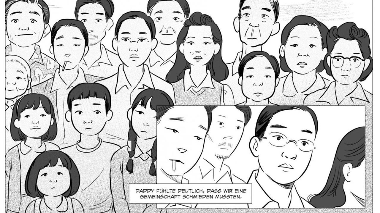 Ausschnitt einer Seite aus der Graphic Novel von George Takei "They Called Us Enemy". Ausschnitt einer Seite aus der Graphic Novel von George Takei "They Called Us Enemy".
