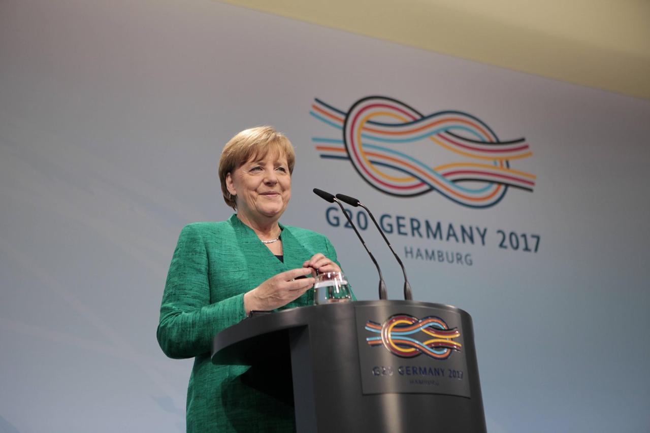 Bundeskanzlerin Angela Merkel stellt die Ergebnisse des G20-Gipfels in Hamburg vor. Bundeskanzlerin Angela Merkel stellt die Ergebnisse des G20-Gipfels in Hamburg vor.