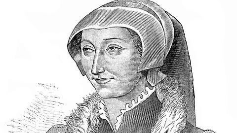Ein historischer Druck aus dem 19. Jahrhundert zeigt das Porträt von Margarete von Angoulême (1492 - 1549), Königin von Navarra