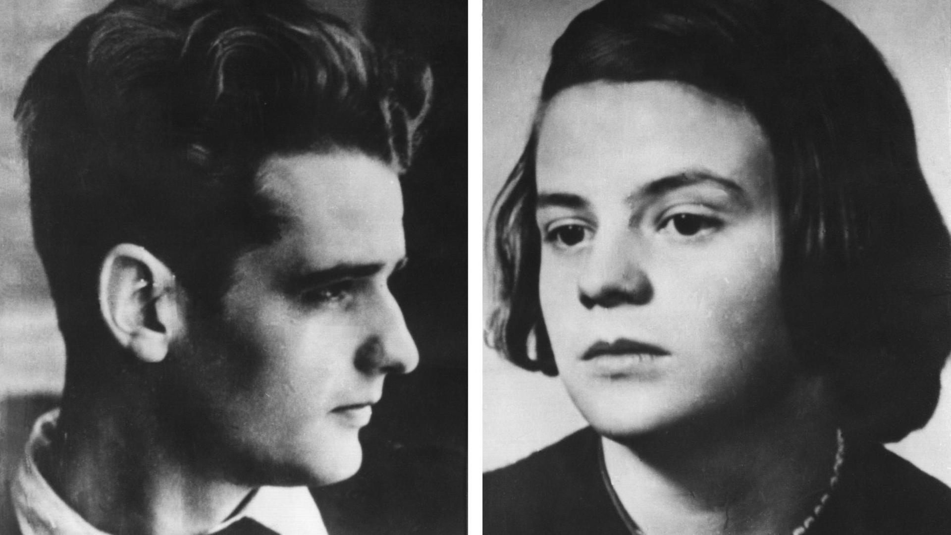 Hans und Sophie Scholl, Gründer und Mitglieder der Widerstandsgruppe "Weiße Rose" an der Münchner Universität (undatierte Fotos). Hans und Sophie Scholl, Gründer und Mitglieder der Widerstandsgruppe "Weiße Rose" an der Münchner Universität (undatierte Fotos).
