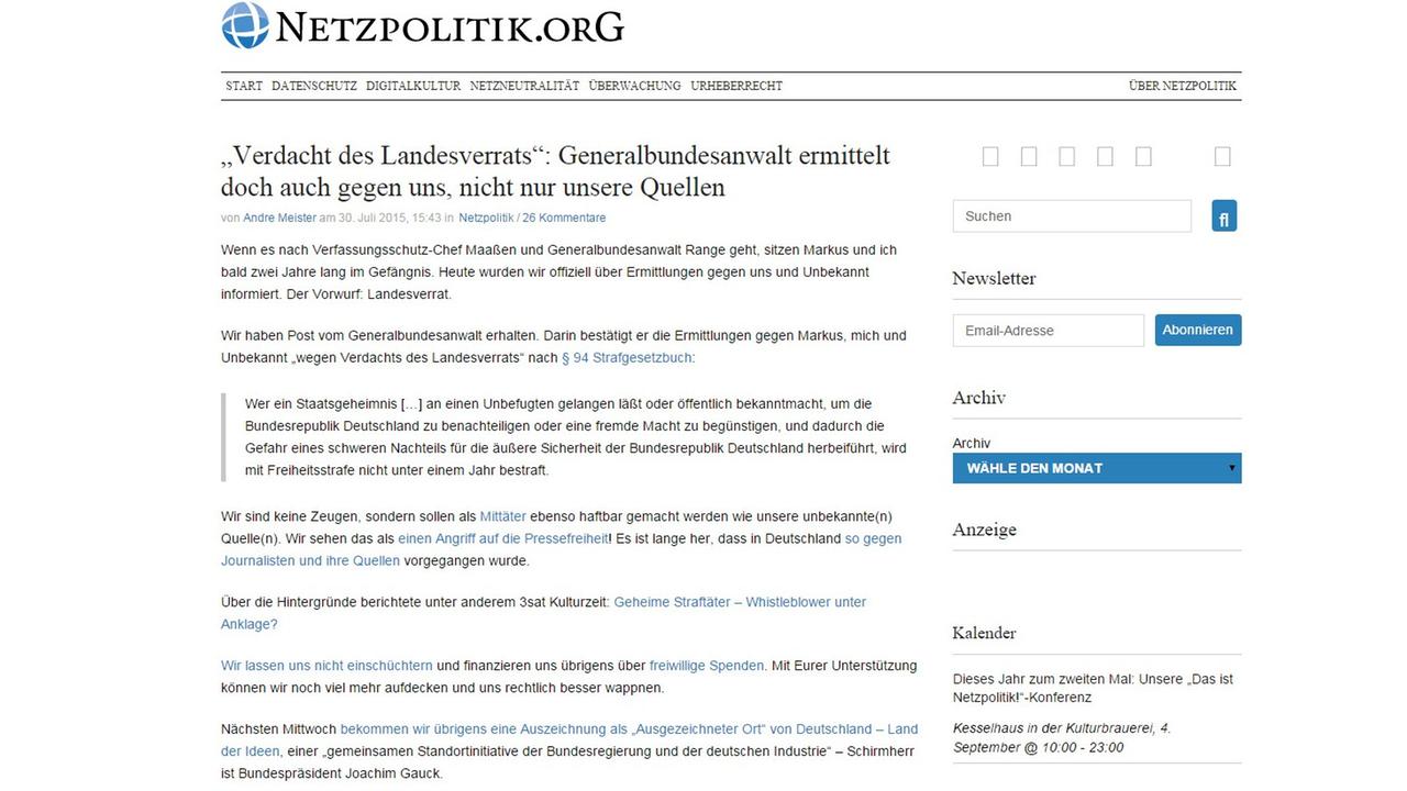 Screenshot von "Netzpolitik.org" Screenshot von "Netzpolitik.org"