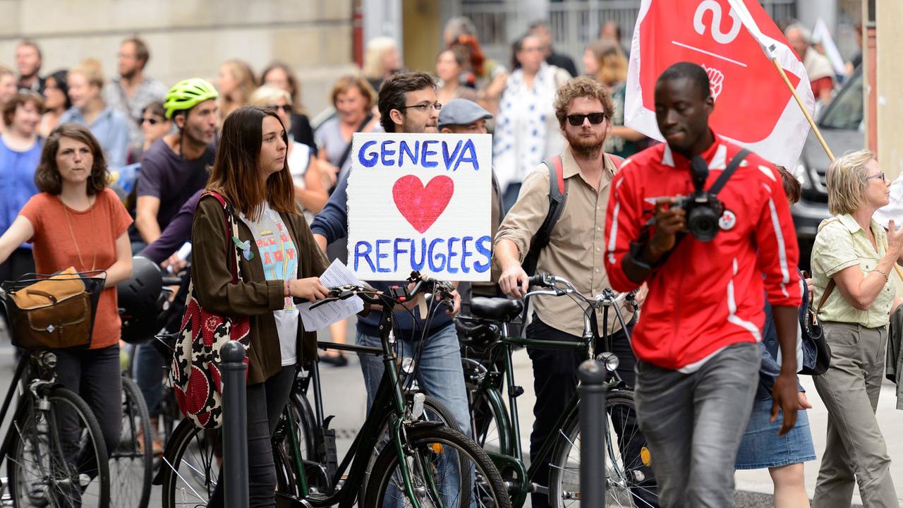 Demonstration unter dem Motto "Refugees Welcome" im Genf