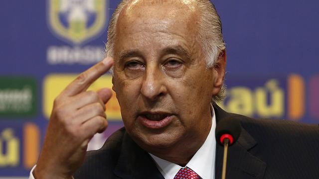 Der neue Präsident des brasilianischen Fußballverbandes, Marco Polo Del Nero, auf einer Pressekonferenz am 16. April 2015.
