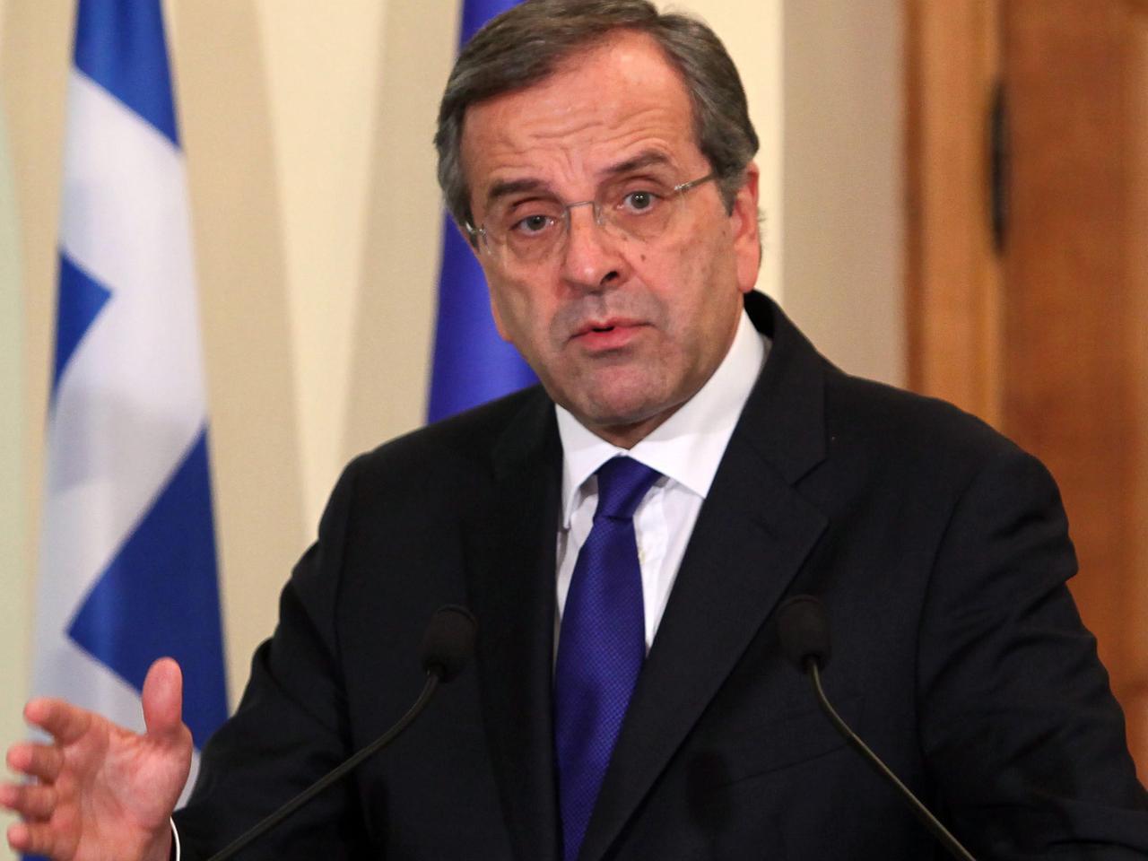 Griechenlands Ministerpräsident Antonis Samaras am 07.11.2014 bei einer Pressekonferenz Griechenlands Ministerpräsident Antonis Samaras am 07.11.2014 bei einer Pressekonferenz