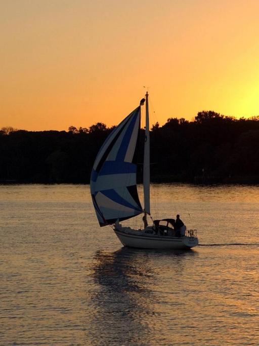 Segelboot im Licht des Sonnenunterganges auf der Havel