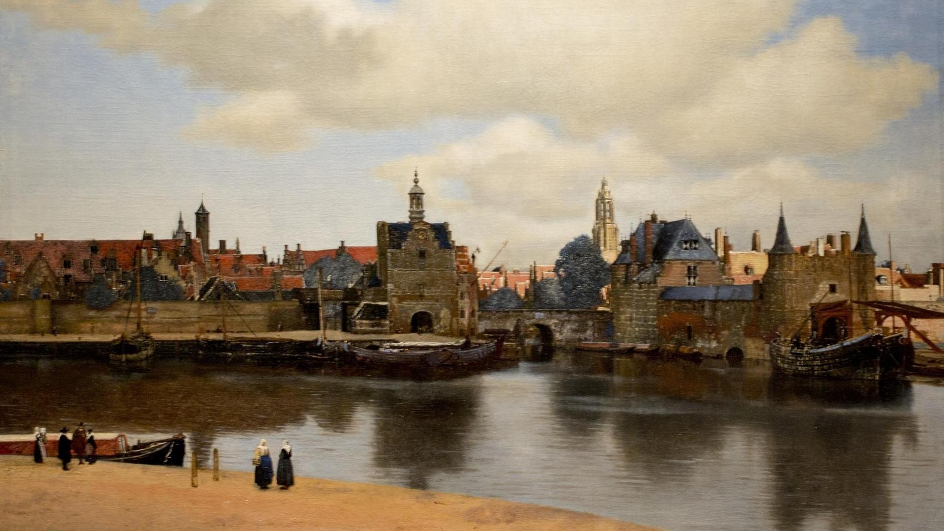 Reproduktion des Gemäldes "Ansicht von Delft" von Johannes Vermeer (gemalt 1660-1661) aus dem Mauritshuis Museum in Den Haag, Niederlande. Reproduktion des Gemäldes "Ansicht von Delft" von Johannes Vermeer (gemalt 1660-1661) aus dem Mauritshuis Museum in Den Haag, Niederlande.