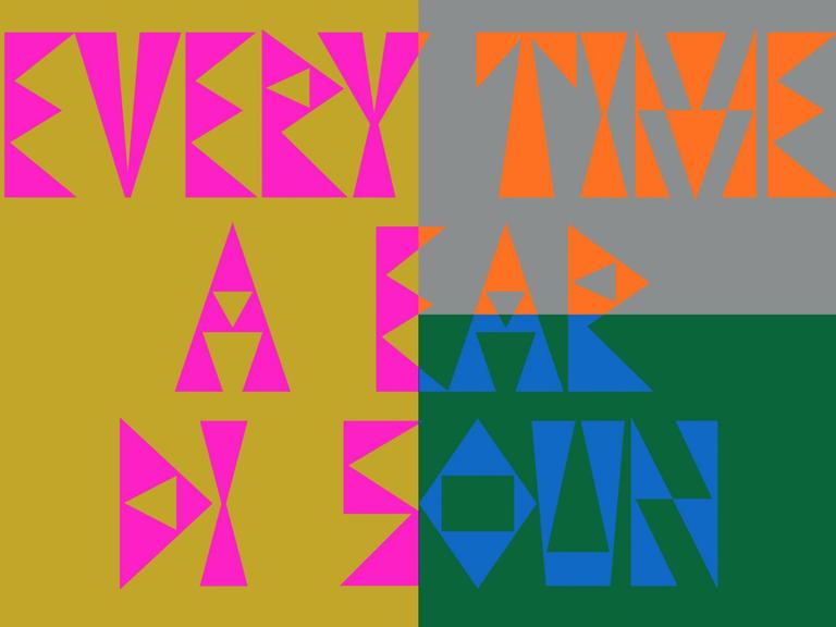 Bunte große Blockbuchstaben auf farbenfrohem Hintegrund: "Every Time A Ear di Soun" - Die Klänge dieser Radiokunstreihe werden von acht Sendern weltweit ausgestrahlt