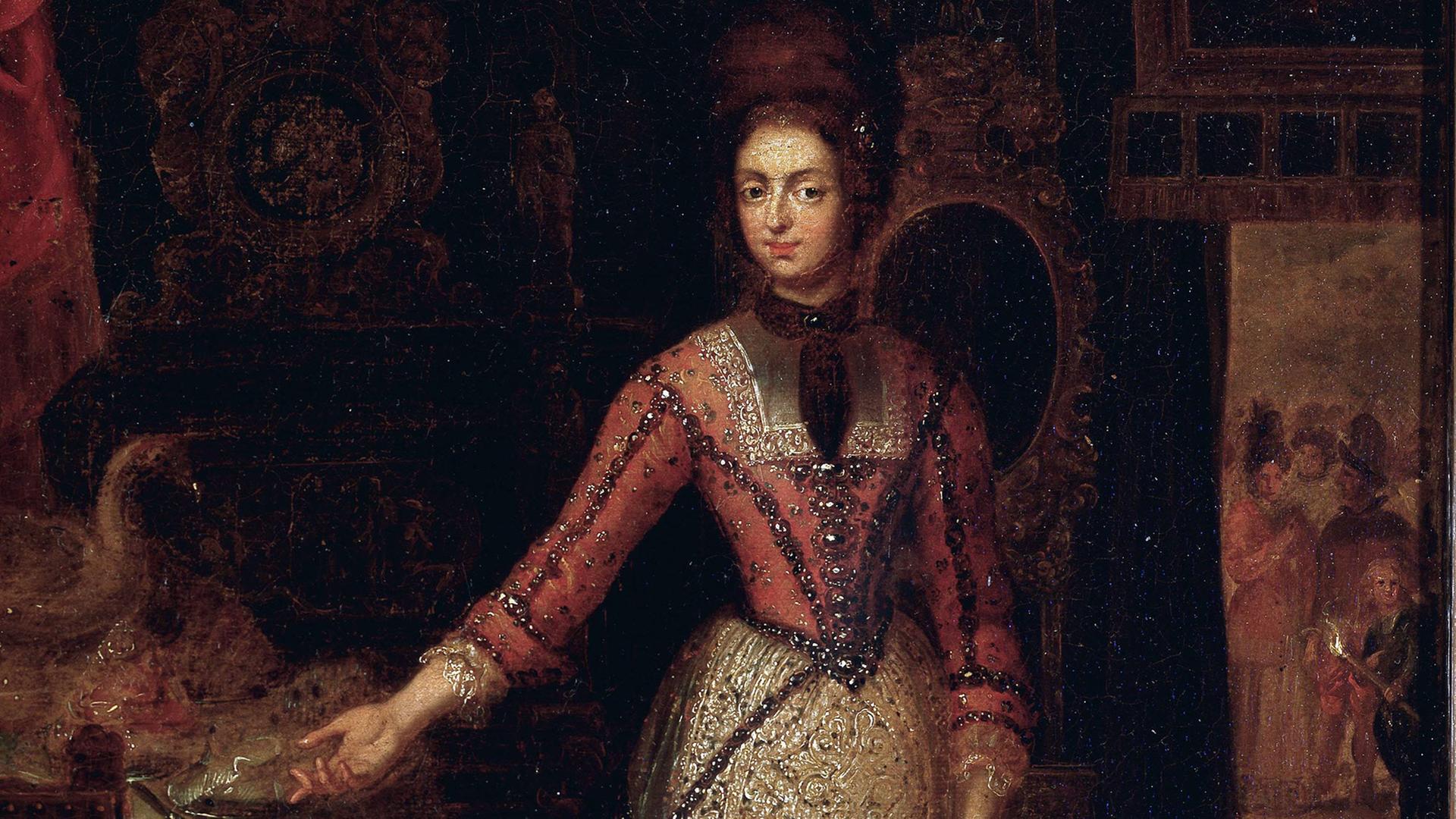 Porträt von Anna Maria Luisa de' Medici (1667-1743), um 1743 gemalt von Jan Frans Van Douven (1656-1727) ausgestellt in der Galleria Palatina in Florenz. Porträt von Anna Maria Luisa de' Medici (1667-1743), um 1743 gemalt von Jan Frans Van Douven (1656-1727) ausgestellt in der Galleria Palatina in Florenz.