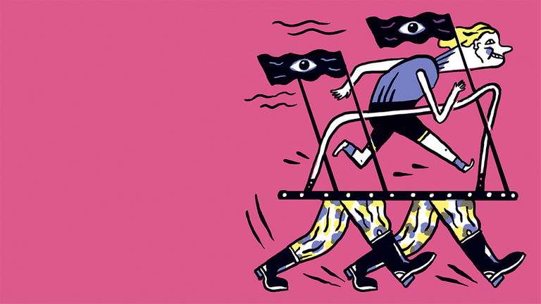 Die Illustration zeigt eine laufende Person, darunter zwei Beinpaare. Die Illustration zeigt eine laufende Person, darunter zwei Beinpaare.