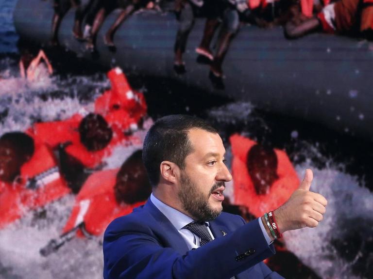 Italiens Innenminister Matteo Salvini in einer Fernsehdiskussion in Rom.
