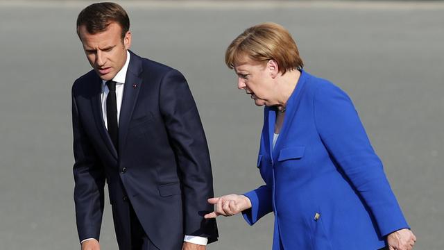 Juli 2018 Der französische Präsident Emmanuel und die deutsche Kanzlerin Angela Merkel