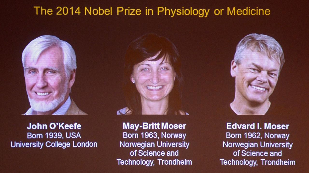 Die drei Medizinnobelpreisträger 2014; John O'Keefe, May-Britt Moser und Edward Moser Die drei Medizinnobelpreisträger 2014; John O'Keefe, May-Britt Moser und Edward Moser