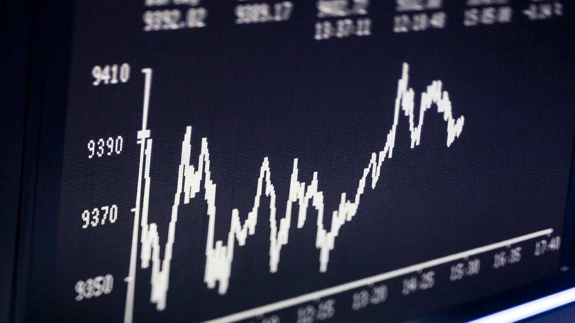 Ansicht der DAX-Kurve auf der Anzeigetafel der Börse Ansicht der DAX-Kurve auf der Anzeigetafel der Börse