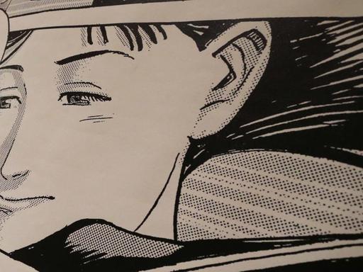 Das Manga-Bild zeigt das Portrait eines Gesichts mit einer Sprechblase und dem Text: "Du bist schön".