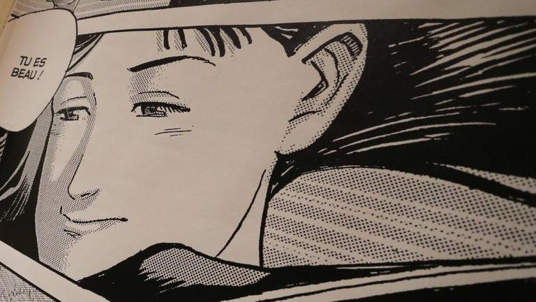 Das Manga-Bild zeigt das Portrait eines Gesichts mit einer Sprechblase und dem Text: "Du bist schön".