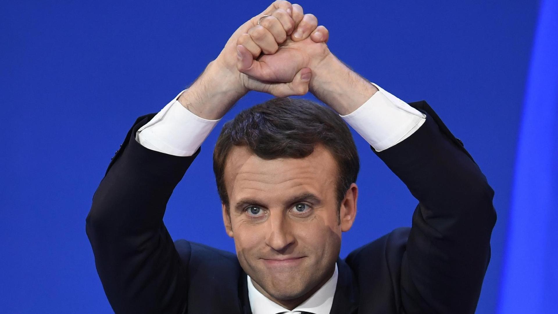 Der neue Präsident Frankreichs Emmanuel Macron. Hier bei einer Wahlveranstaltung in Paris. Der neue Präsident Frankreichs Emmanuel Macron. Hier bei einer Wahlveranstaltung in Paris.