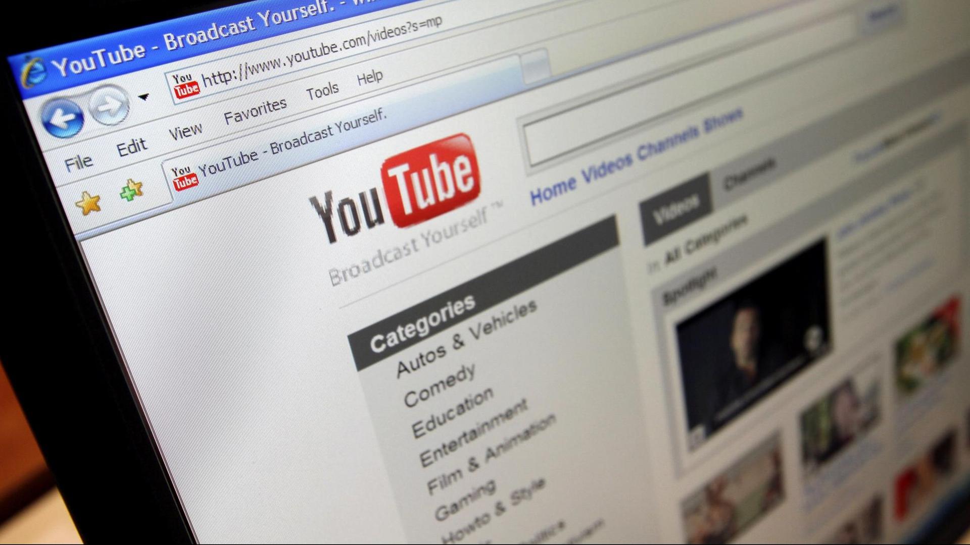Die Seite von YouTube Die Seite von YouTube