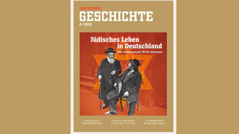 Das Magazin "Spiegel Geschichte" 4/2019. Auf dem Titel sind zwei jüdische Männer in schwarz-weiß vor einem roten Hintergrund mit Davidstern zu sehen. Das Magazin "Spiegel Geschichte" 4/2019. Auf dem Titel sind zwei jüdische Männer in schwarz-weiß vor einem roten Hintergrund mit Davidstern zu sehen.