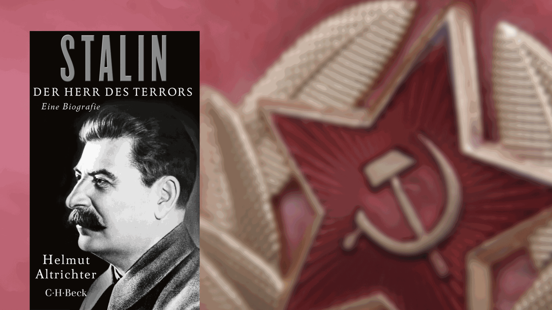 Cover von "Stalin. Der Herr des Terrors", im Hintergrund: Tschapka mit dem Emblem der Sowjetunion